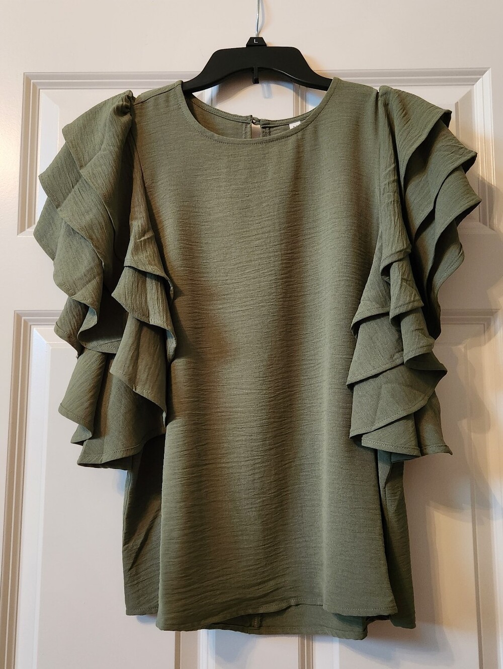 Zenana Outfitters Olive Ruffle Sleeve Blouse